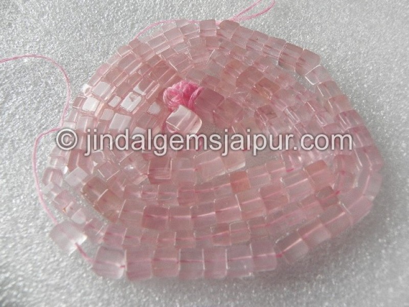 Rose Quartz Plain Cube Shape Beads